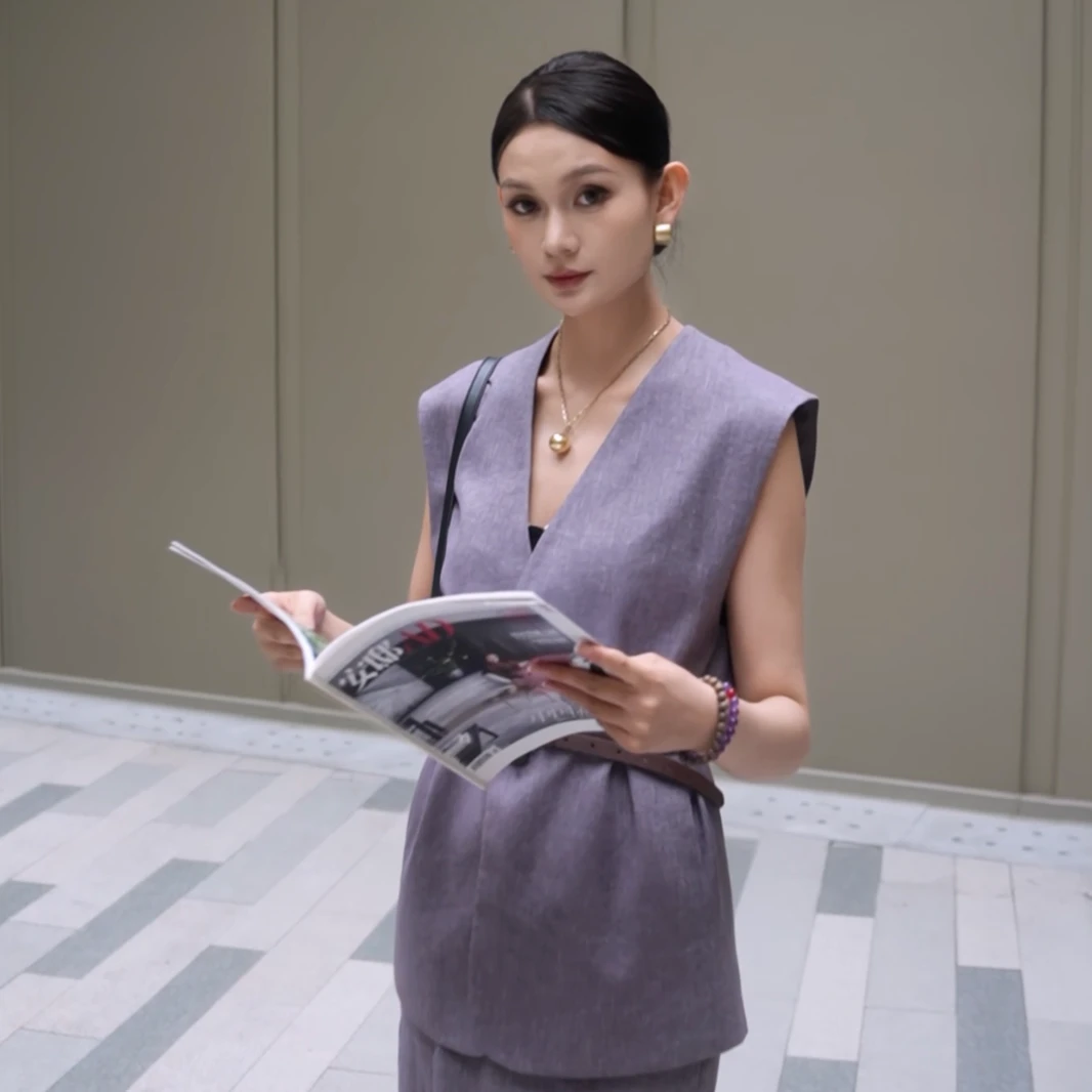 AMASS/阿玛施【清气若兰】夏季复古老钱风洋气时尚麻料马甲540012