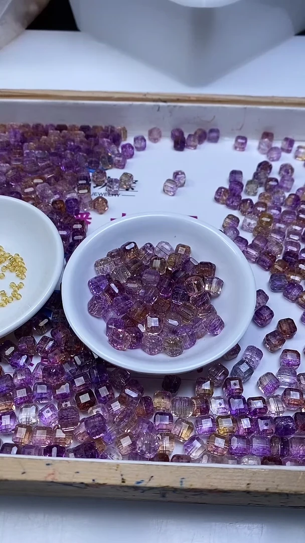 未镶嵌珠宝半成品水晶E627 紫黄水晶方糖10mm10个15元