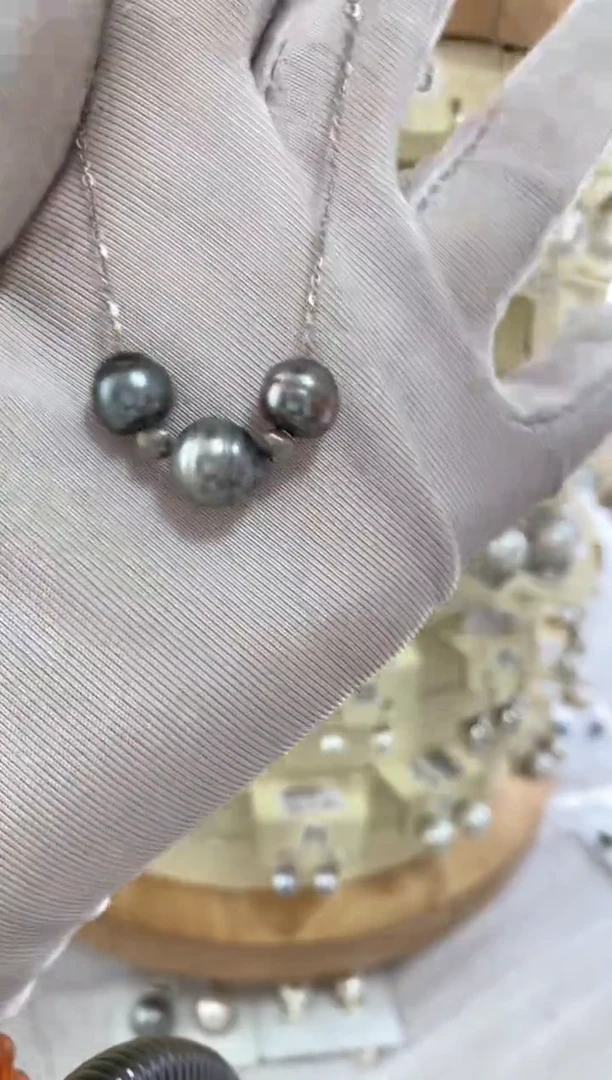 银S925镶嵌海水珍珠项链9-10mm