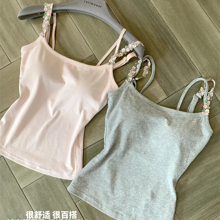 夏日甜美减龄纯欲休闲辣妹风花朵吊带时尚百搭洋气修身显瘦背心女