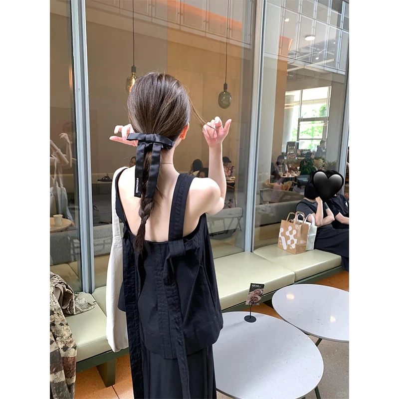 早春新款套装漂亮衣服宽松百搭系带背心上衣高腰休闲显瘦阔腿裤