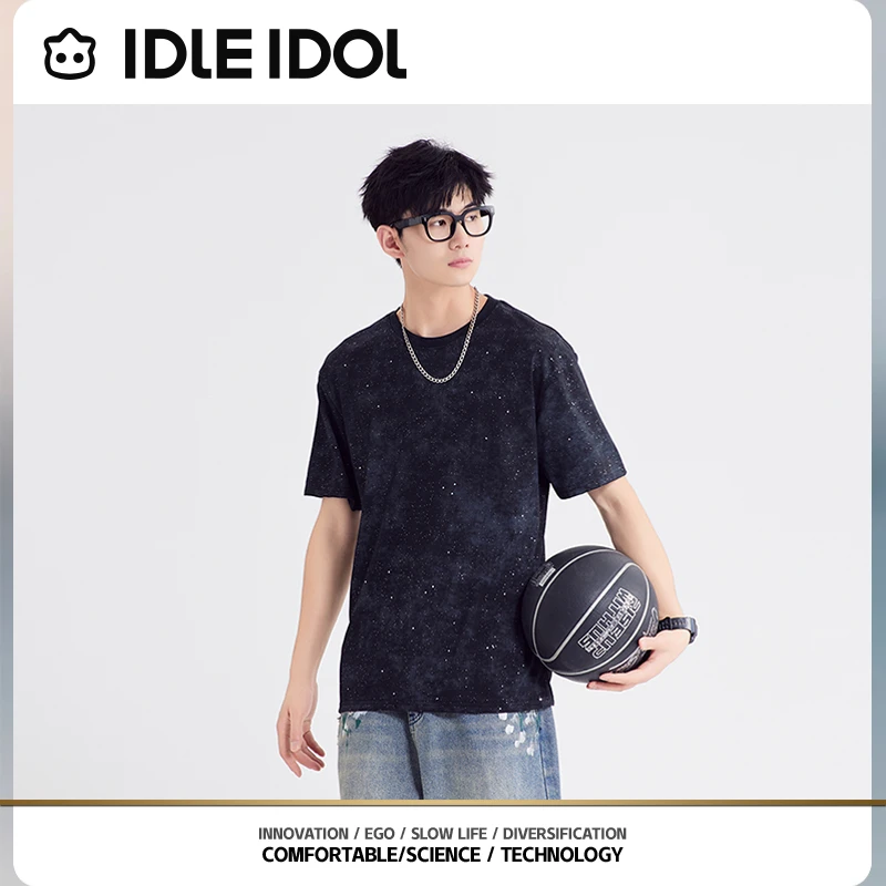 IDLE IDOL春夏季男女款扎染满天星圆领T恤透气时尚百搭宽松T恤