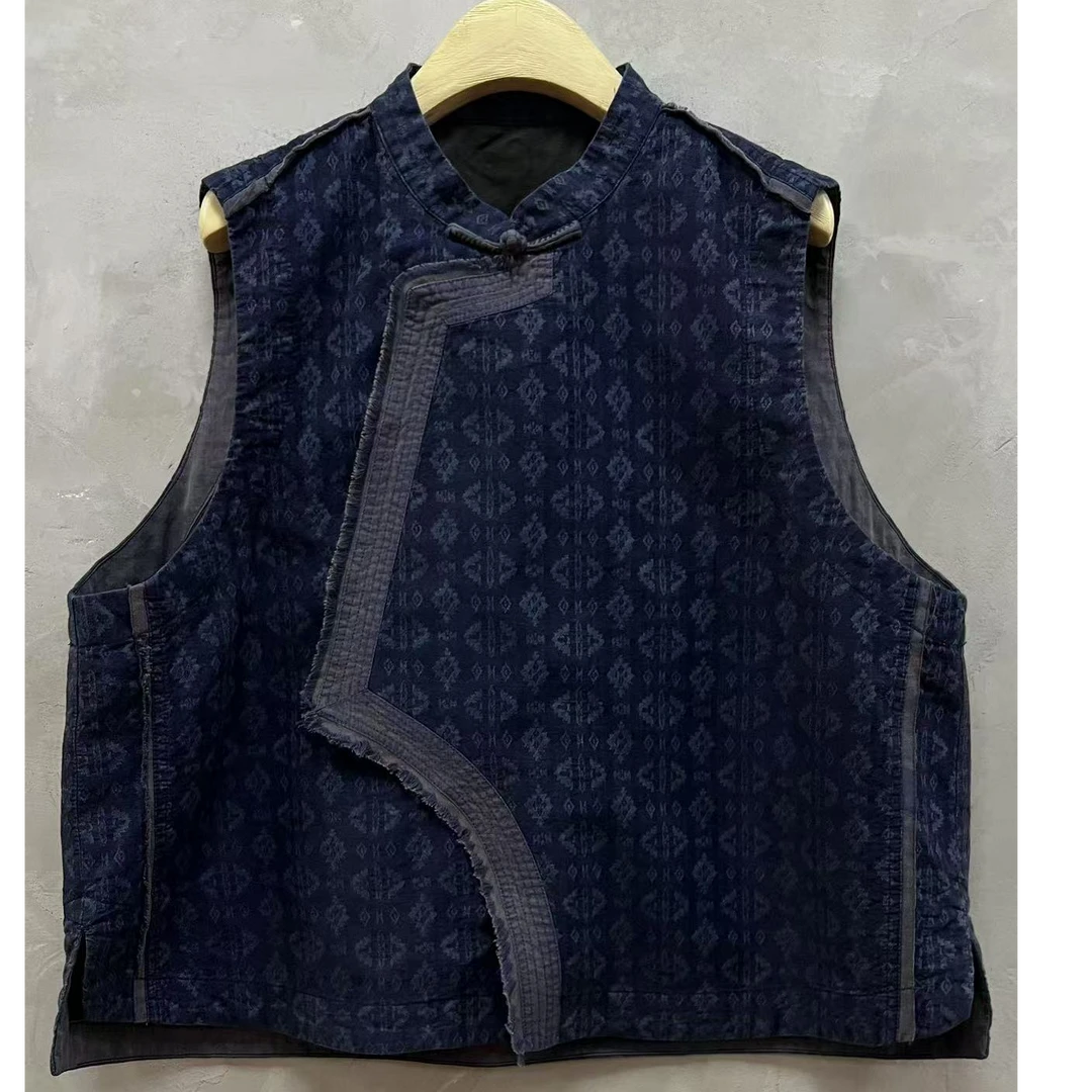 西子分享3363古蘭木做旧水洗复古中式民族风【马甲】