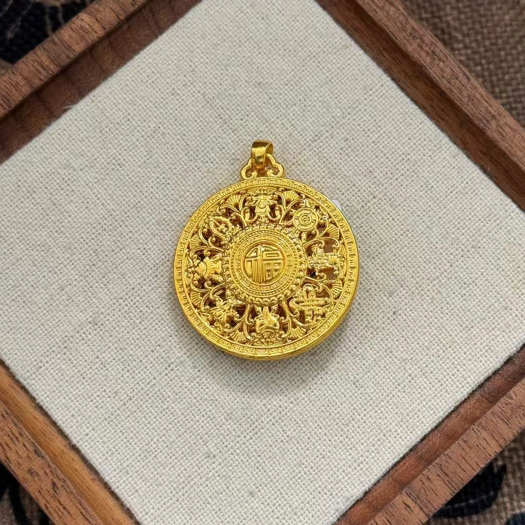 【小鹏黄金】足金999瓜子扣八宝罗盘5D吊坠5.08