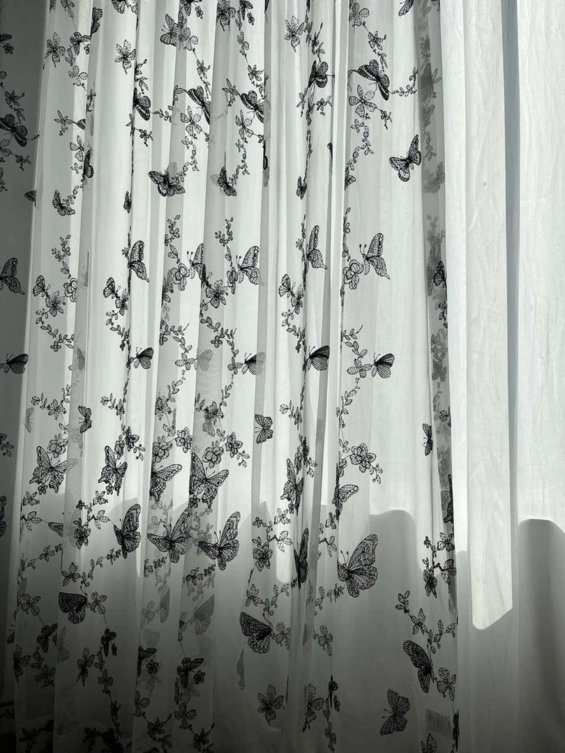 望舒Moon窗帘2025黑月光蝴蝶窗纱立体刺绣阳台卧室透光纱帘窗帘