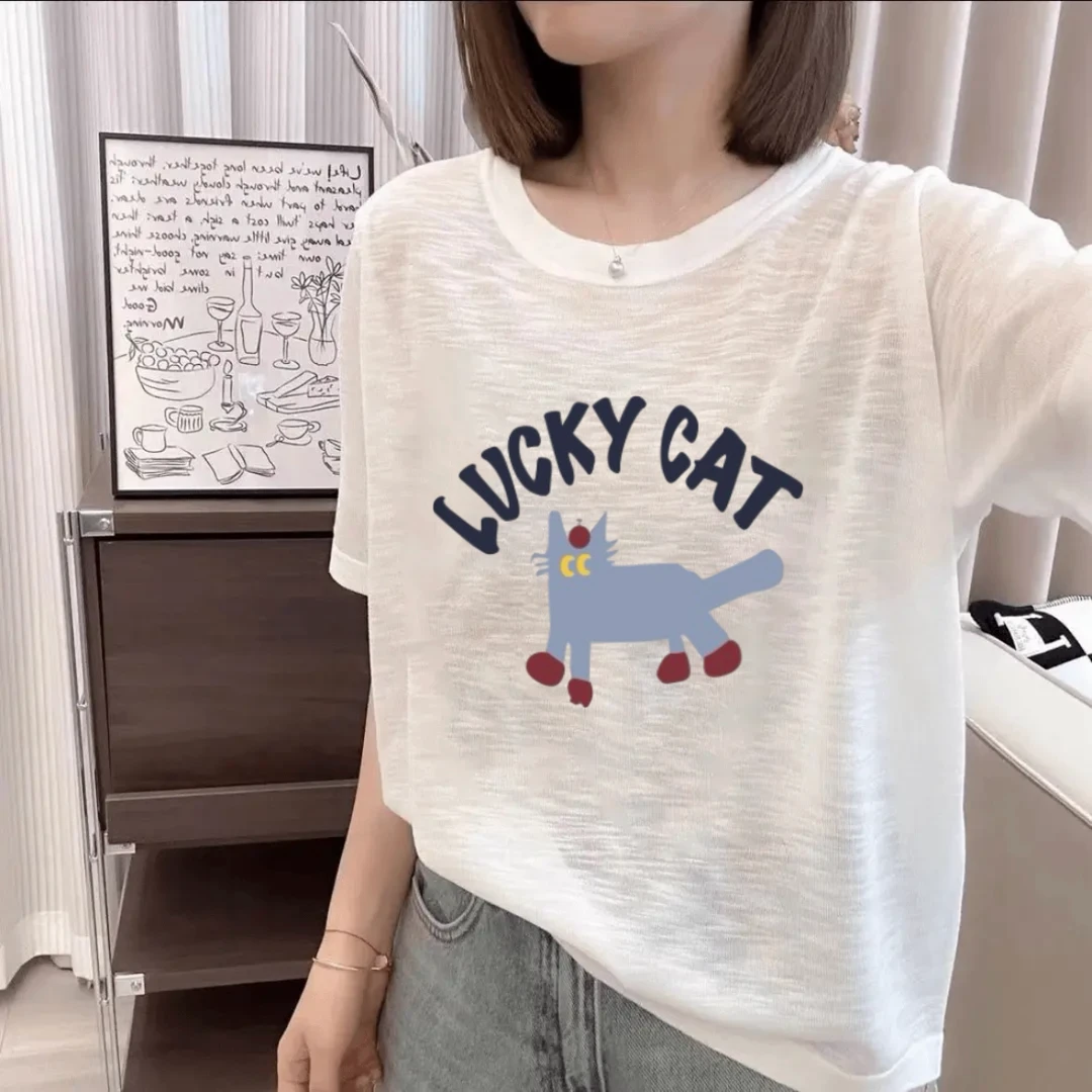 2025爆款竹节棉清凉轻薄透气宽松睡衣圆领大码短袖t恤夏季上衣ins