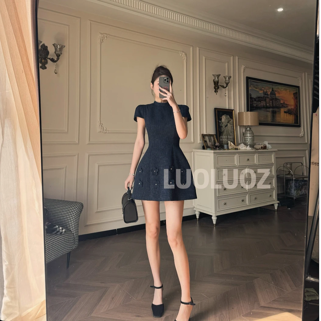 【现货】LUOLUOZ【清风拂袖】优雅气质下摆编织设计短款连衣裙CC025