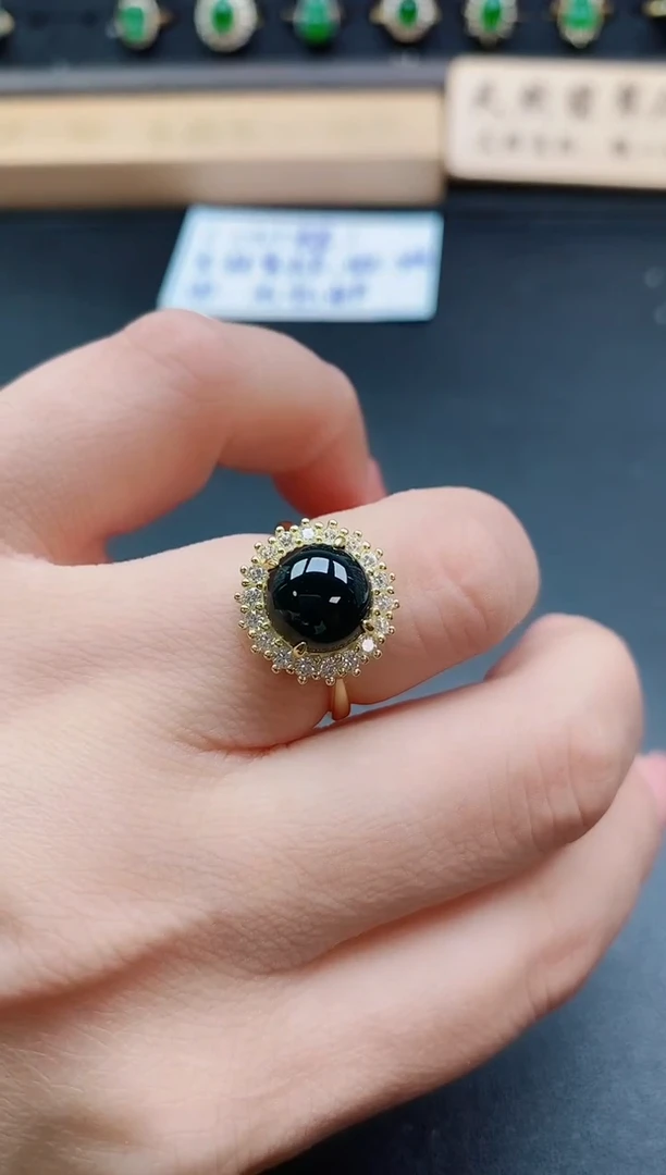 银S925镶嵌戒指翡翠1