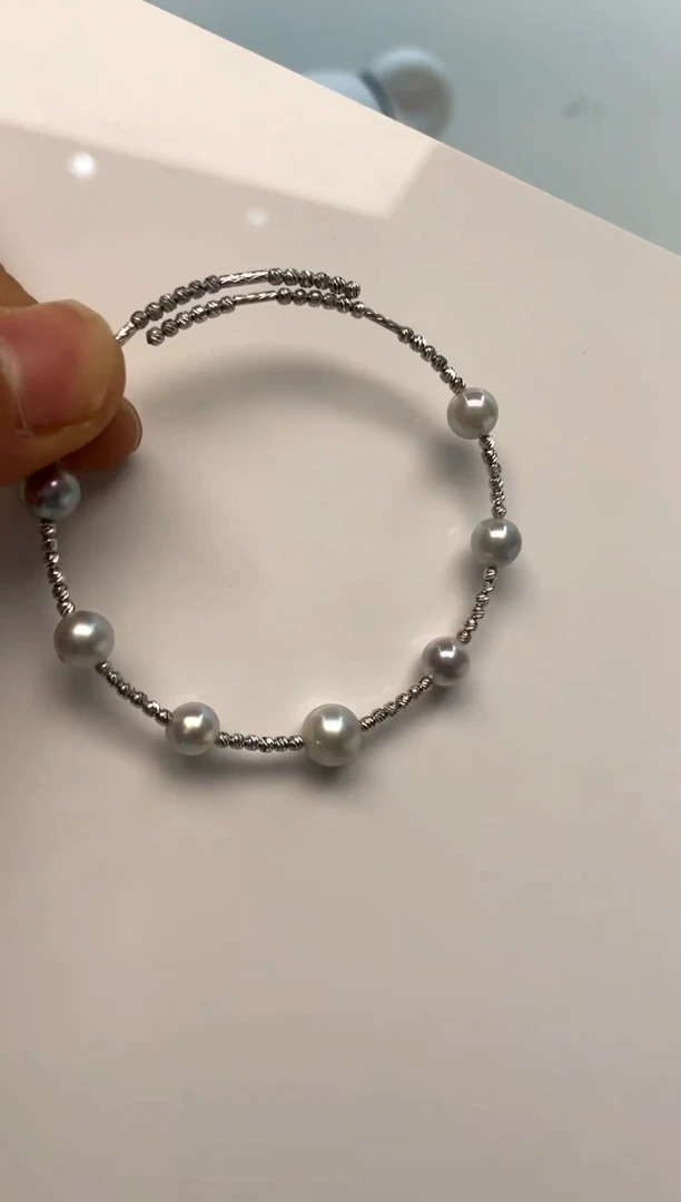 银S925镶嵌手镯海水珍珠6-7 8-9