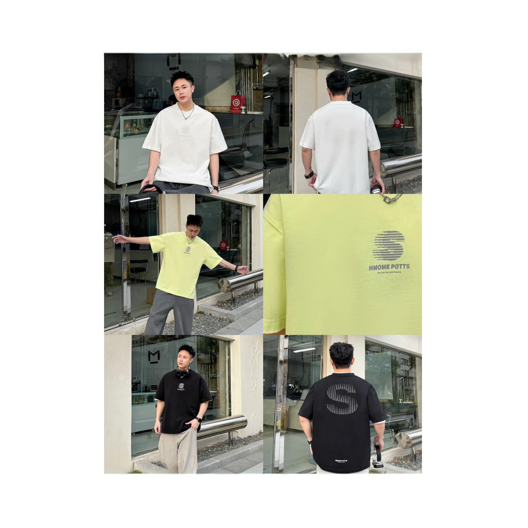 2025新款潮牌大字母纯棉短袖男士美式圆弧宽松百搭ins潮流半袖t恤