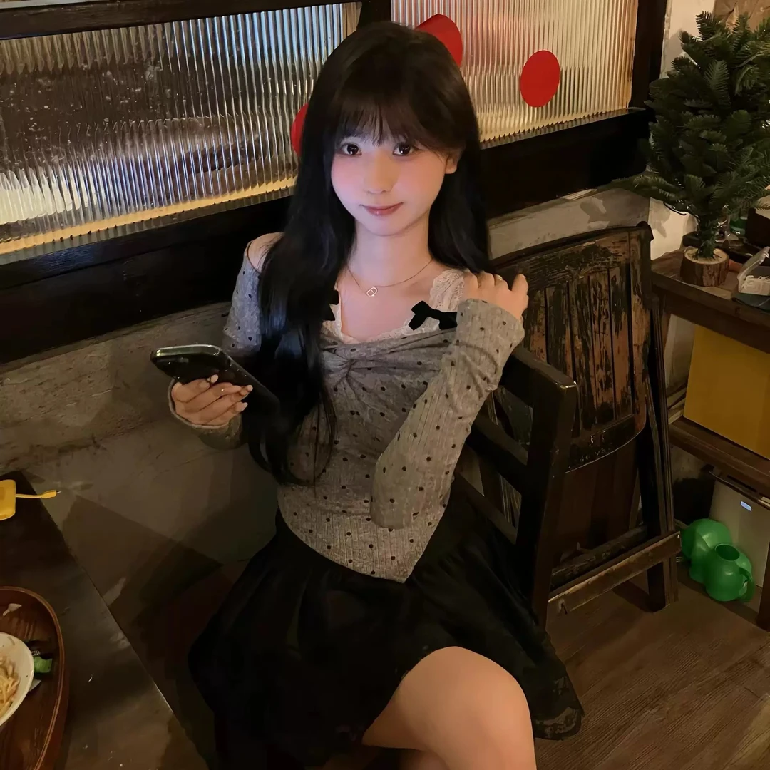 ZHUZHU 韩校生 蕾丝假两件波点上衣【150】