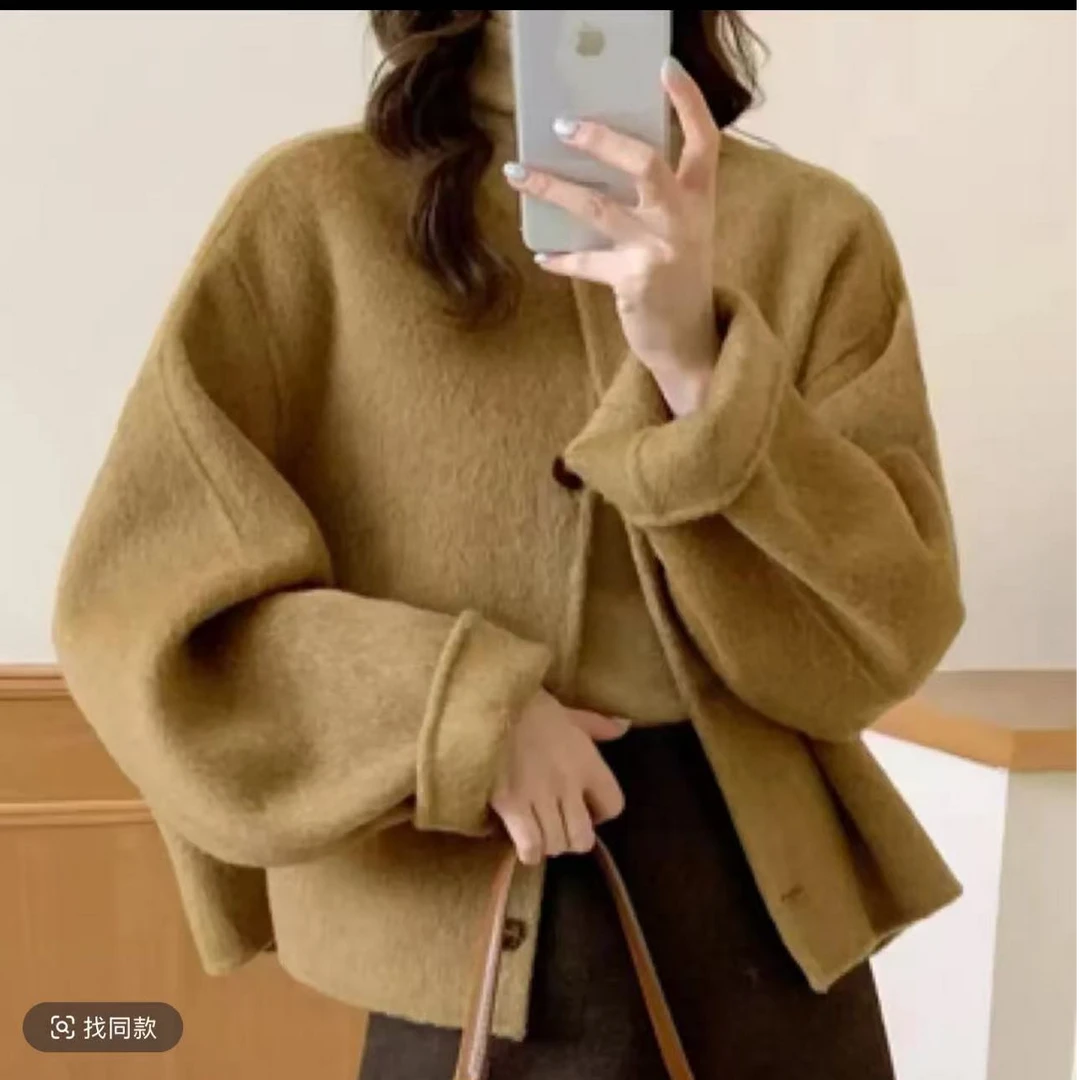精纺70羊毛天丝混色染织廓形大衣香风毛呢女装外套