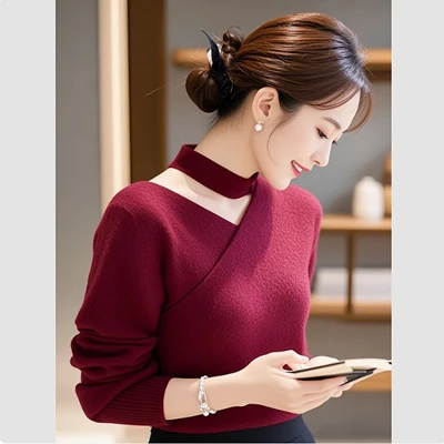 2024冬季洋气独特别致针织上衣高级感超好看法式气质名媛红色