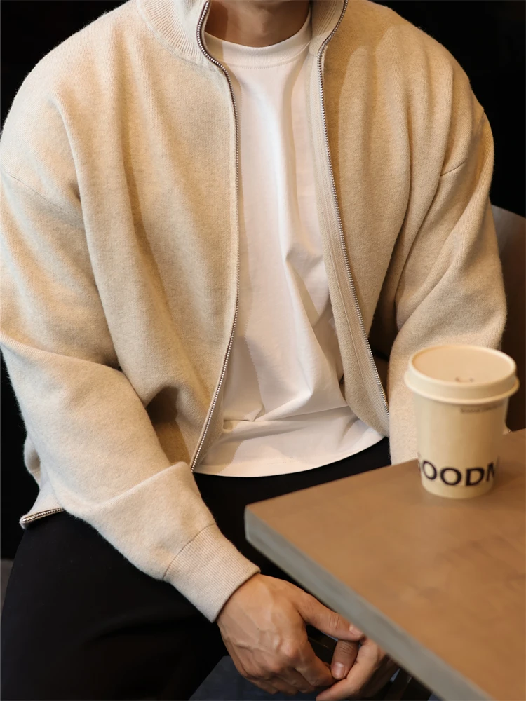 简素Design垂感松弛半高领宽松针织外套男美式休闲通勤毛衣开衫秋