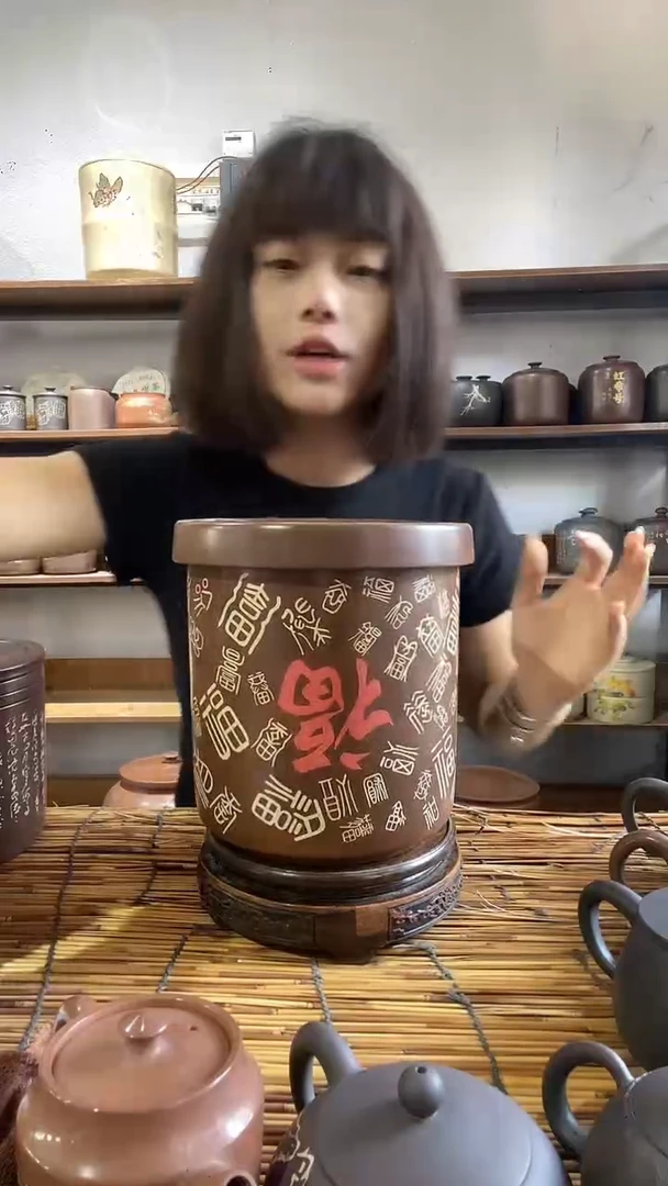 21建水紫陶手工百福彩填茶罐