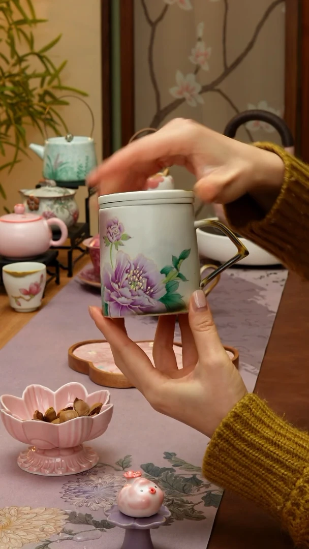 【闪购商品】【领丰茶具福力】紫牡丹柴烧办公杯