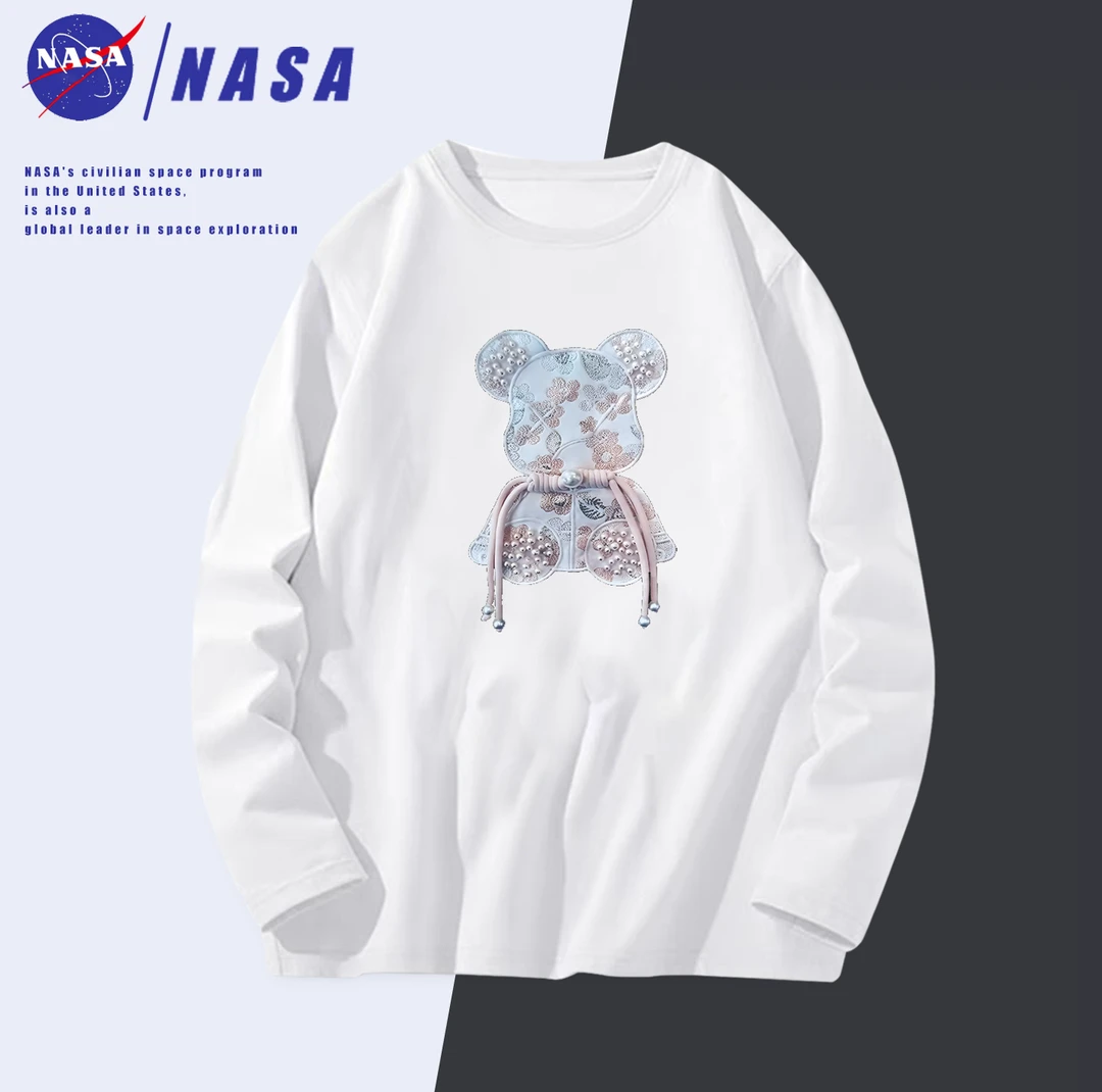 上新时尚百搭休闲男女同款设计感长袖T恤-抽绳小熊