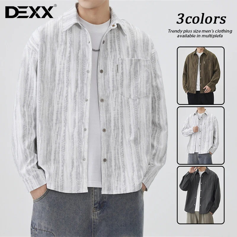 扎染宽松大码长袖衬衫男秋季新款设计感翻领衬衣百搭休闲衬衣外套