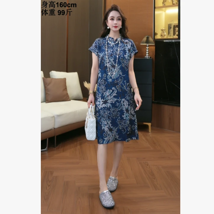 【鑫蕾】中国风青花瓷短袖收腰显瘦气质连衣裙28928