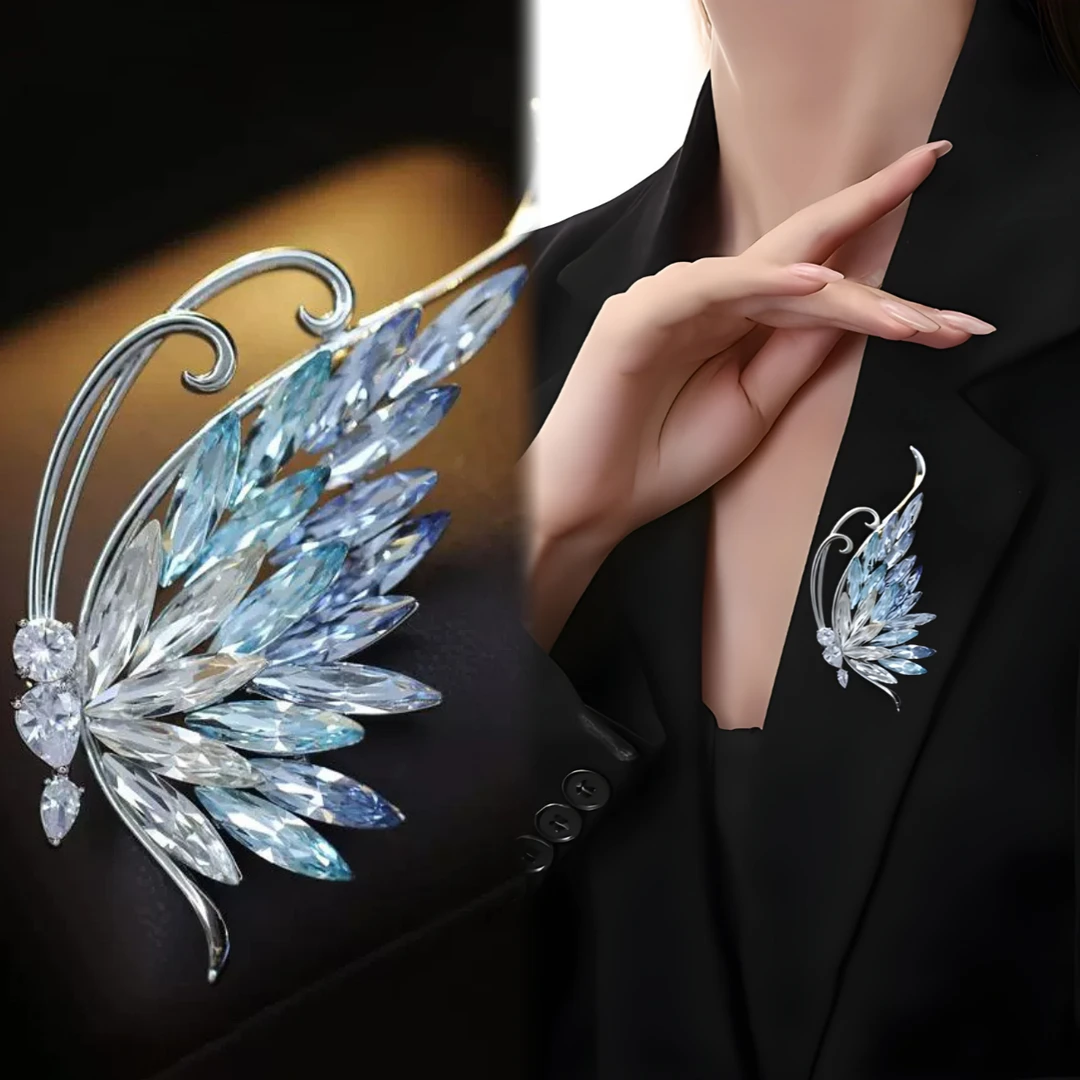 铜合金合成锆石胸针 【88522】蓝色单翅蝴蝶饰品小胸针轻奢高档