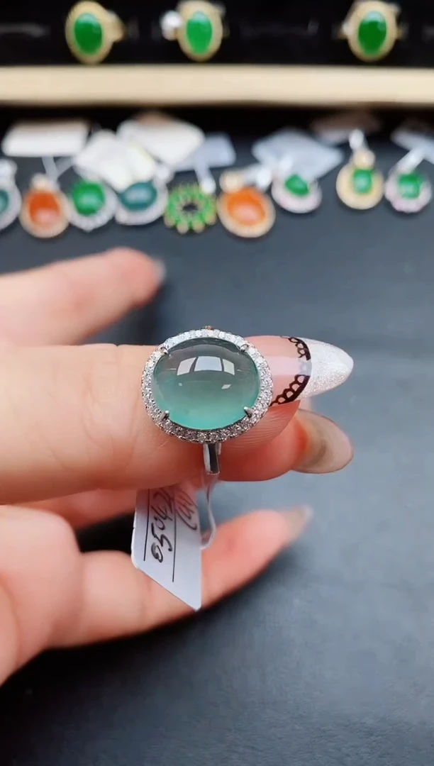 翡翠戒指银S925镶嵌50805