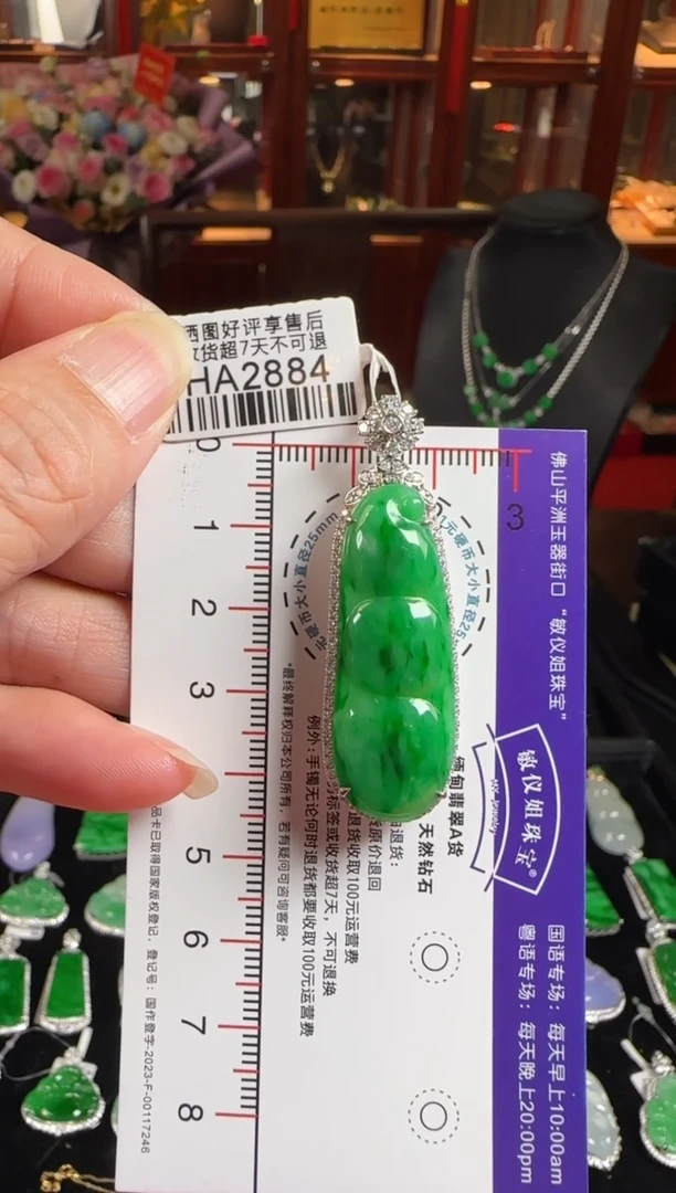 颈饰18K金镶嵌翡翠HA2884辣绿豆豆