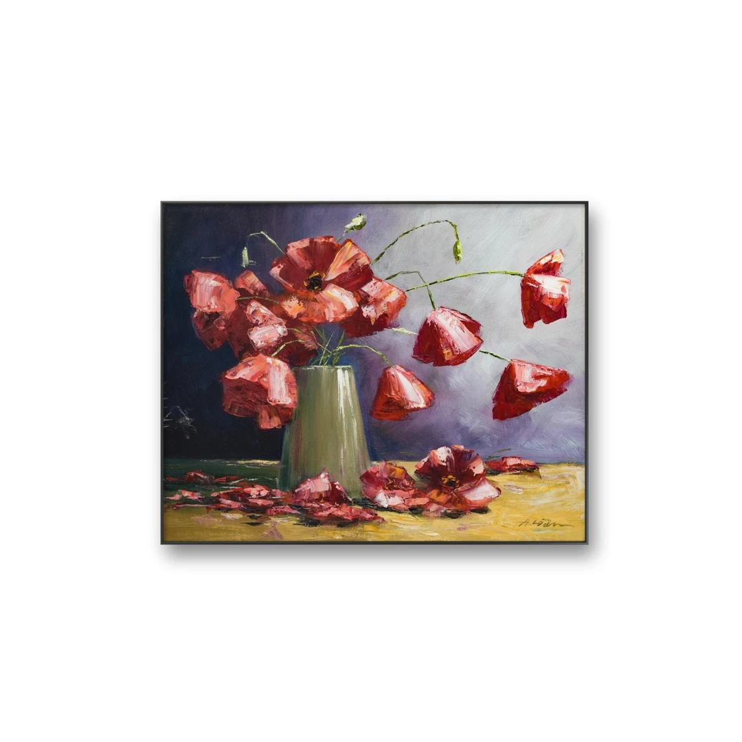 俄罗斯原创手绘油画尤金·安德烈《红色静物花》40*50cm 2019年客厅