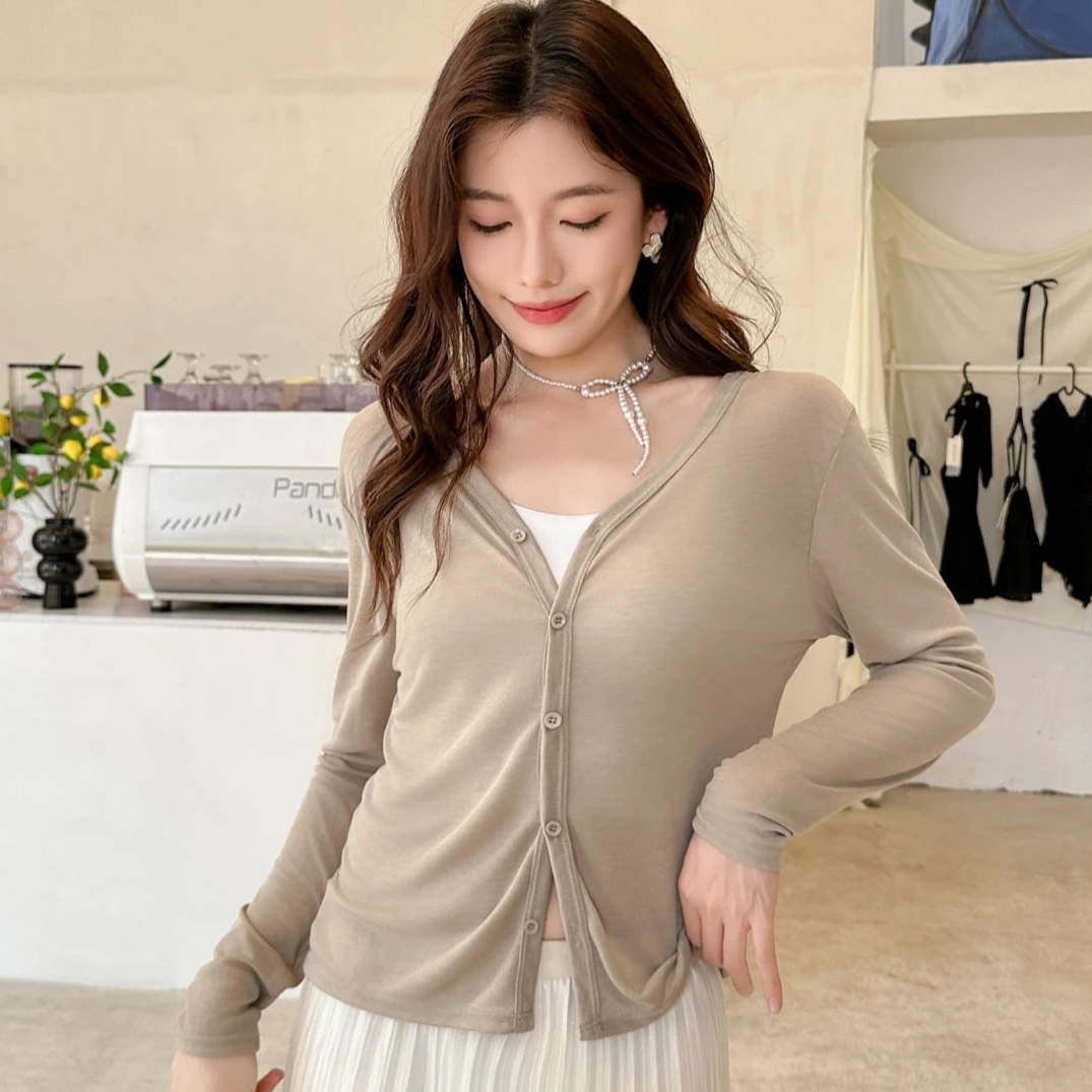 设计感毛针织衫夏季薄款贝壳针织空调衫女百搭开衫长袖显瘦防晒