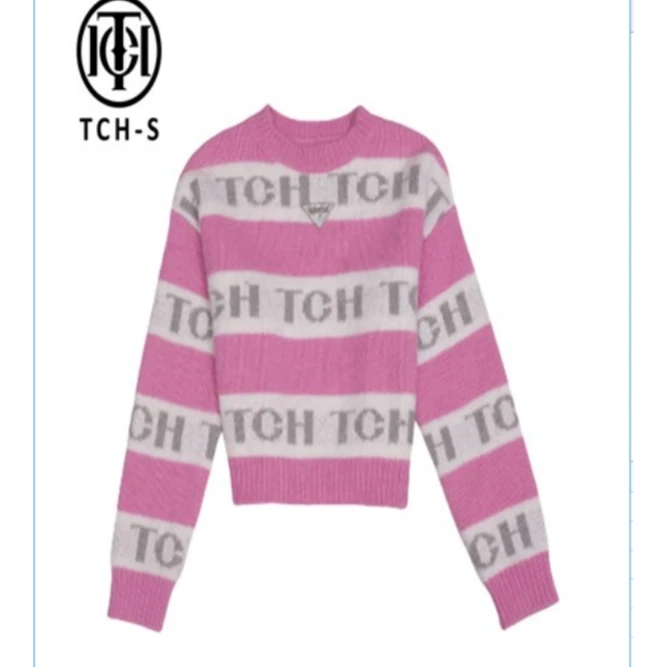 (现货）奥莱-轻奢潮牌网红时尚百搭粉色字母金属牌毛衣S66C099015