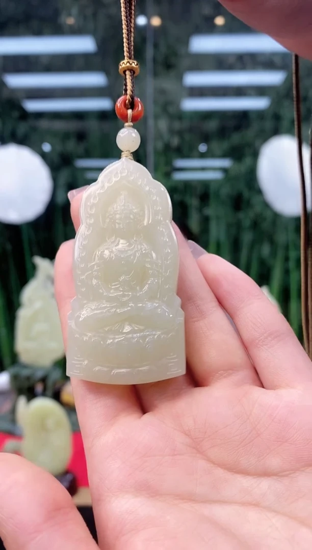 未镶嵌和田玉挂件闪购白玉观音牌约65*32mm