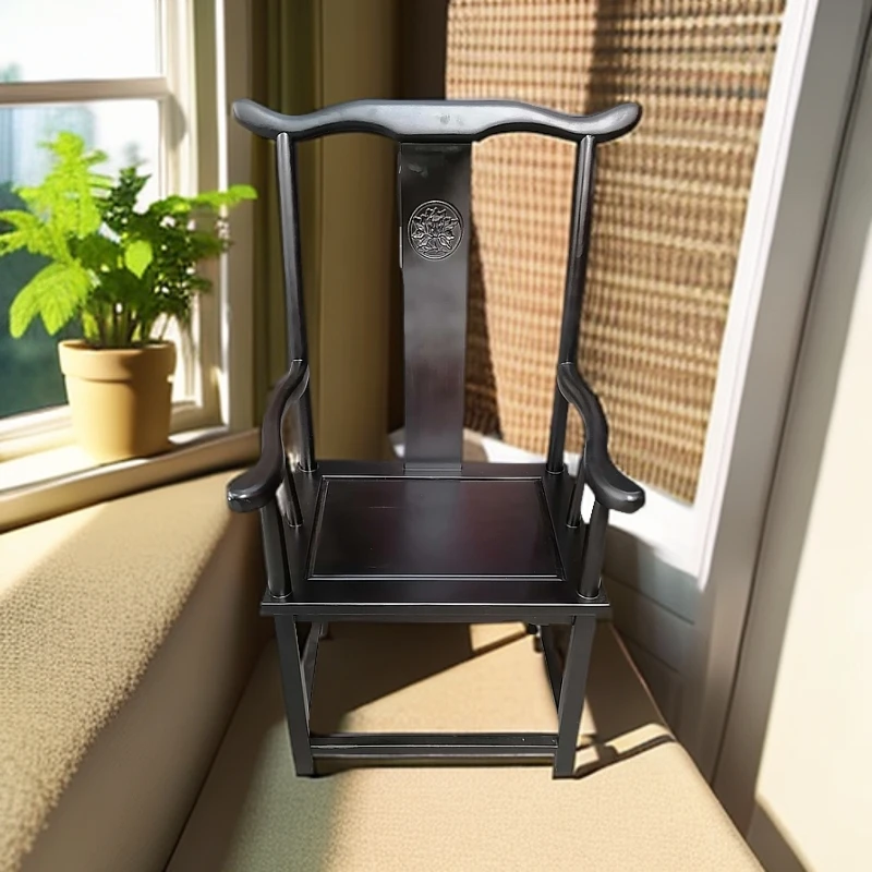 【刚果黑檀官帽椅+坐垫】新中式简约榫卯结构实木原木单人茶椅