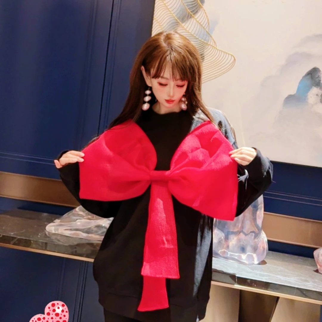 0049【熙妮潮牌】潮牌设计师私人定制立体蝴蝶结长袖宽松卫衣百搭