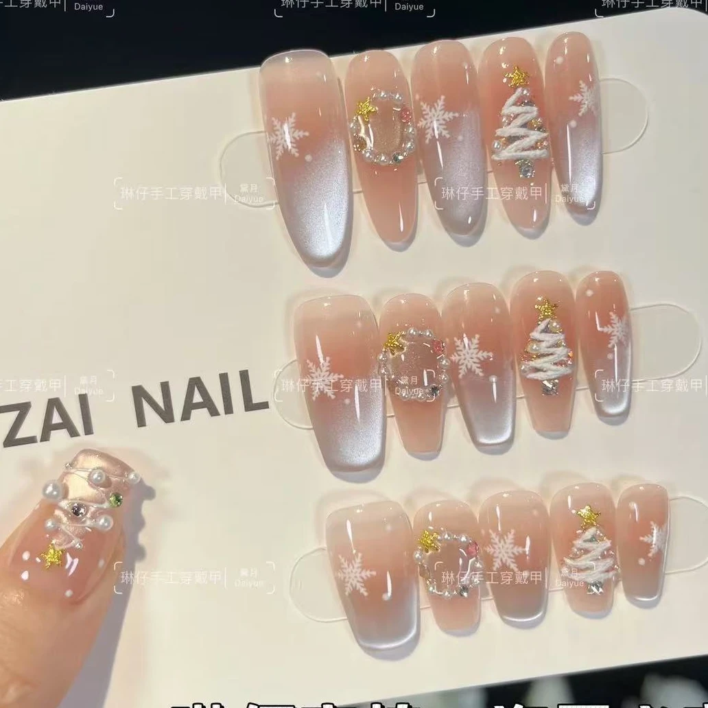 【初雪猫眼】新款高品质纯手工穿戴甲美甲贴穿戴式光疗猫眼流行显白