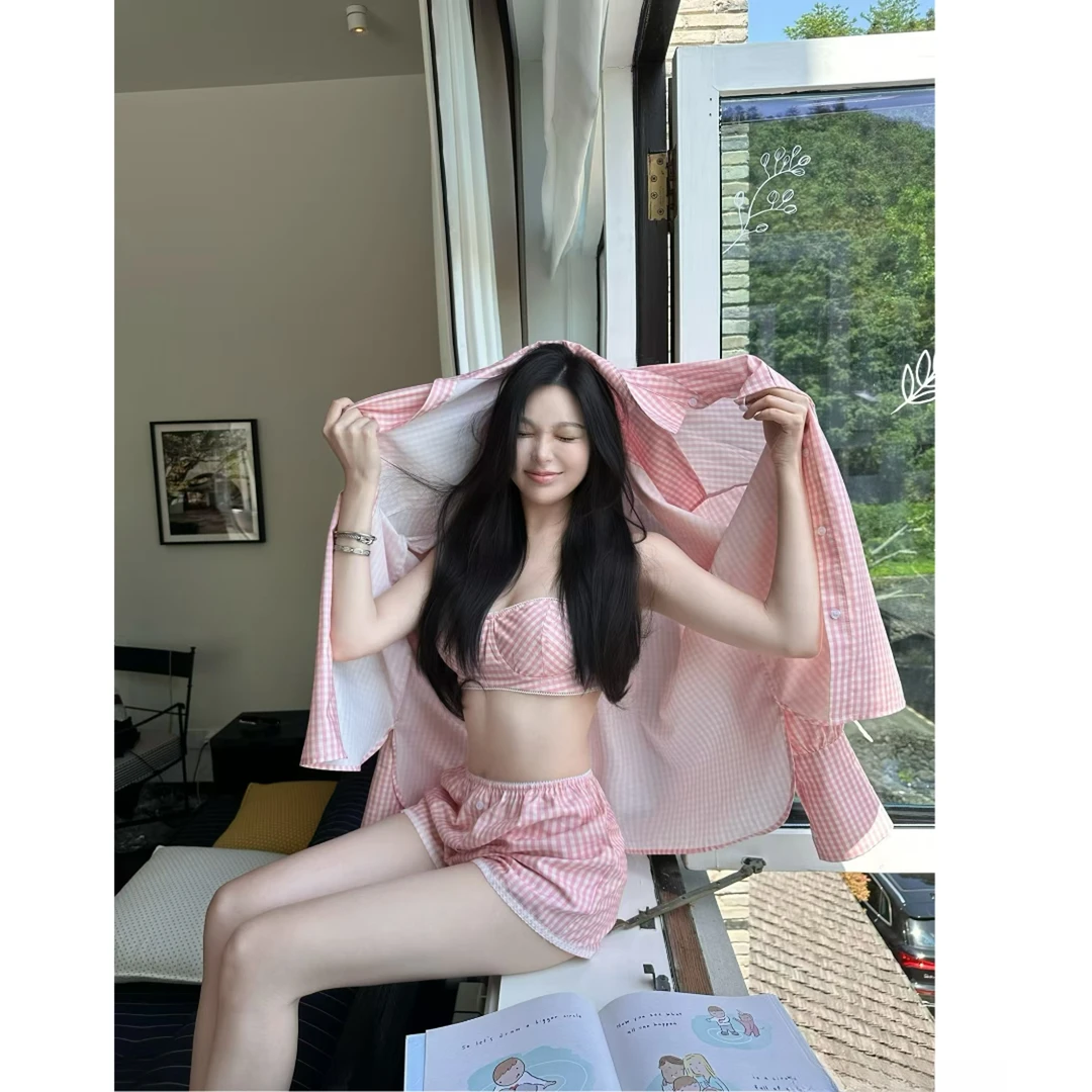 设计感气质防晒衫衬衫内搭吊带背心女夏季2025新款显瘦短裤子套装