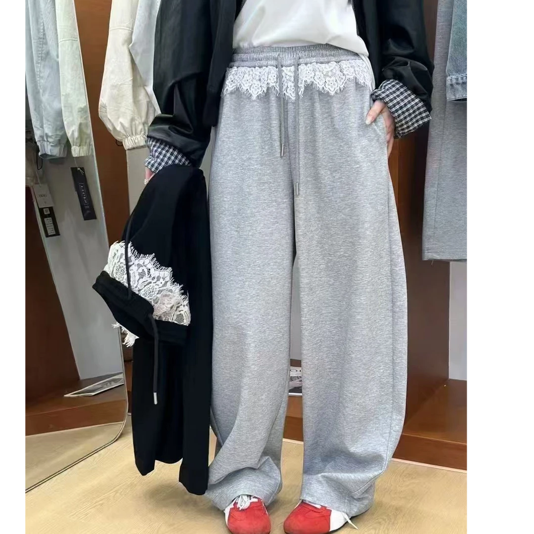 时尚蕾丝拼接阔腿裤