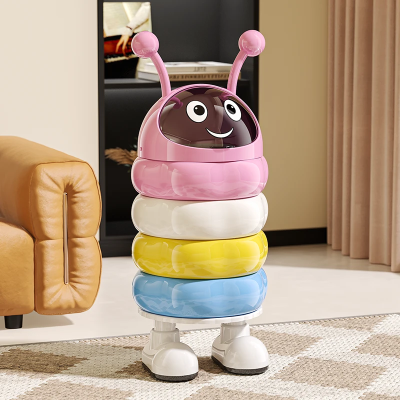 星优毛毛虫垃圾桶家用带盖大容量加厚收纳桶创意可爱客厅摆件