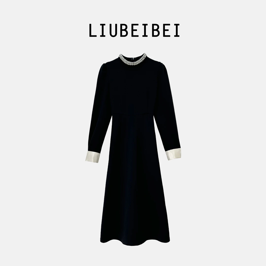 LIUBEIBEI显瘦气质赫本风黑色长裙子女秋冬季高级感连衣裙8090
