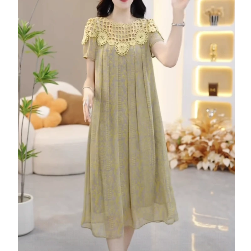 2025夏季新款时尚优雅减龄连衣裙修身显瘦气质长款休闲宽松裙子