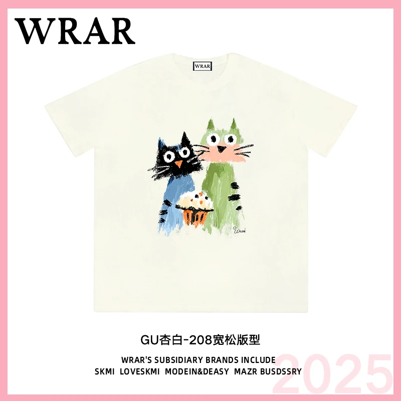 【蓝绿猫】新品潮流夏季透气宽松T恤休闲情侣春夏个性印花