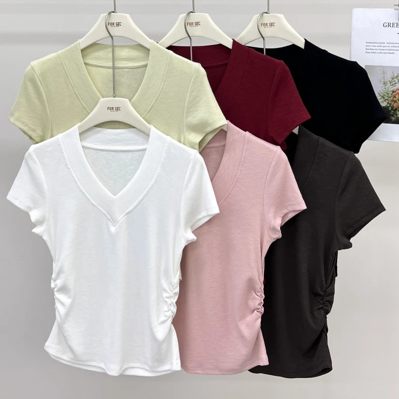 夏季新潮流修身简约清爽辣妹风韩范设计感显瘦百搭T恤2295