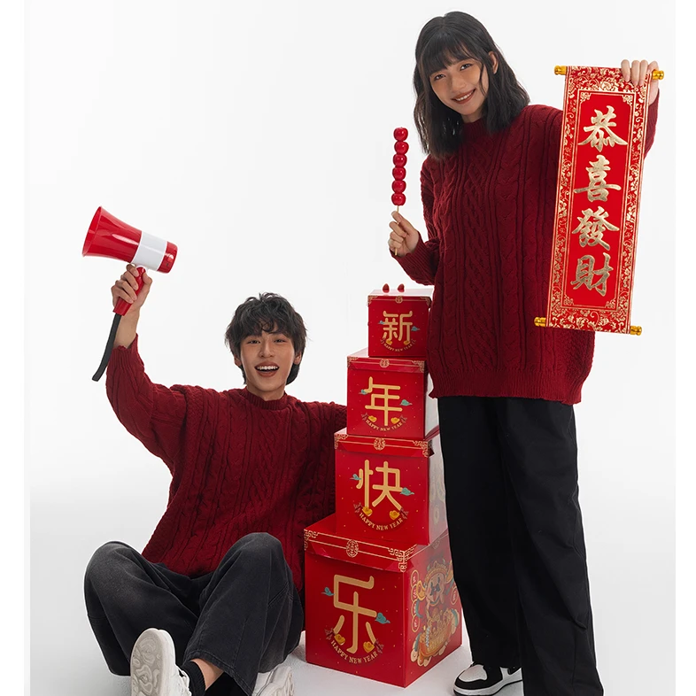 【爆款】春节红色毛衣情侣装新款秋冬高级感过年百搭加厚好看