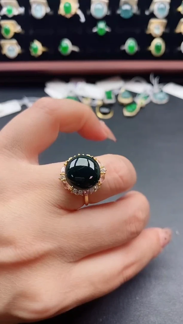 银S925镶嵌戒指翡翠1