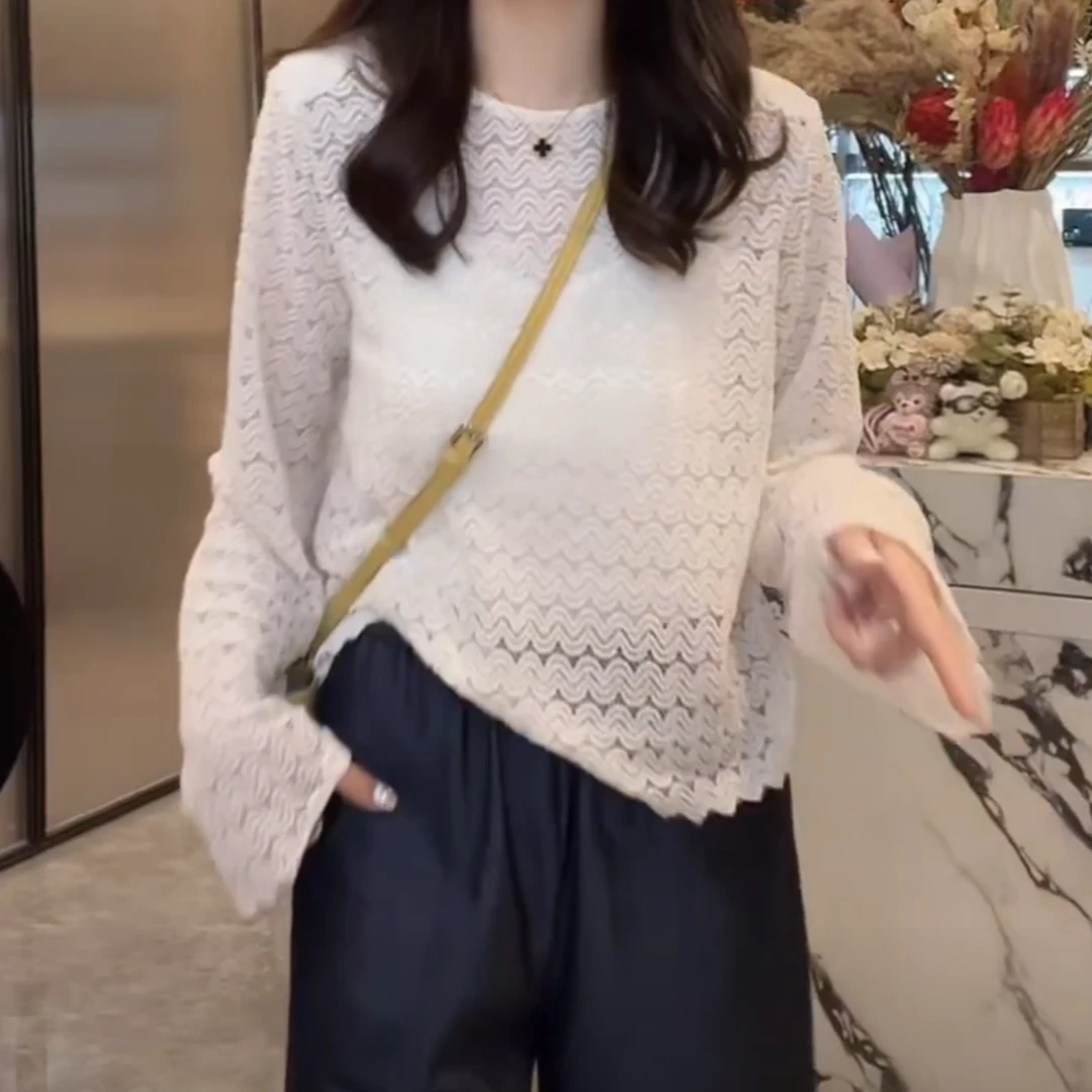 设计感韩版气质蕾丝衫女2025春款长袖洋气百搭镂空女士时尚小衫