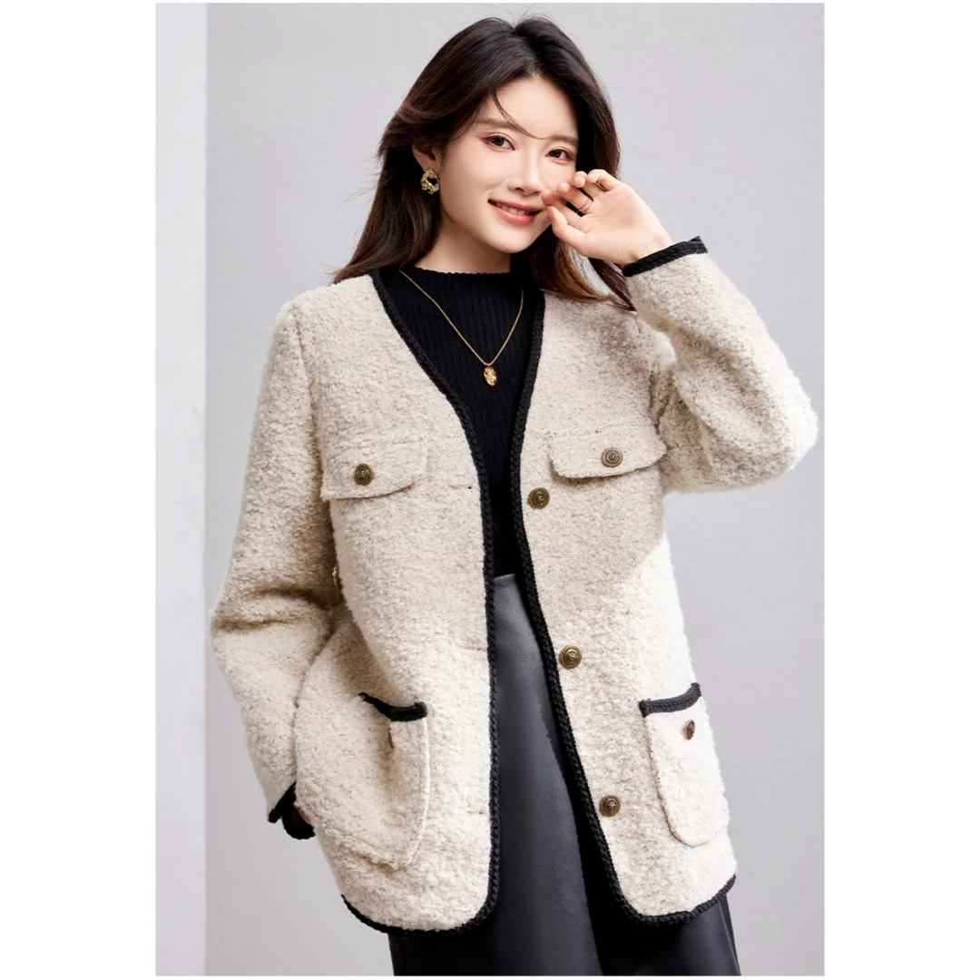 JIRUIMAN/吉瑞曼春装时尚V领知性高级感气质中长款外套W559