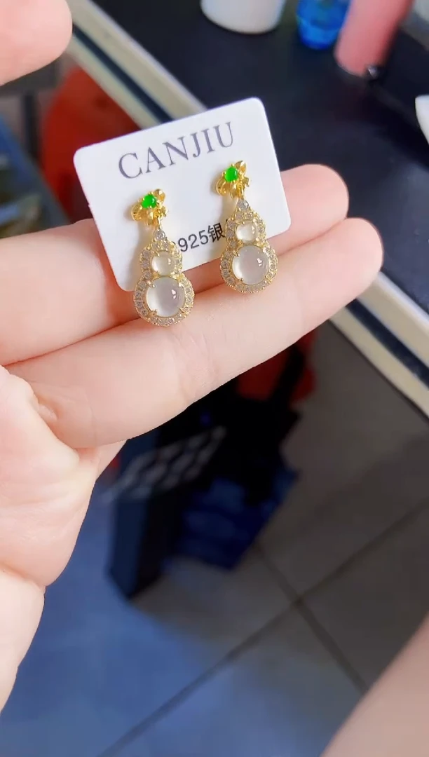 翡翠银S925镶嵌耳饰21