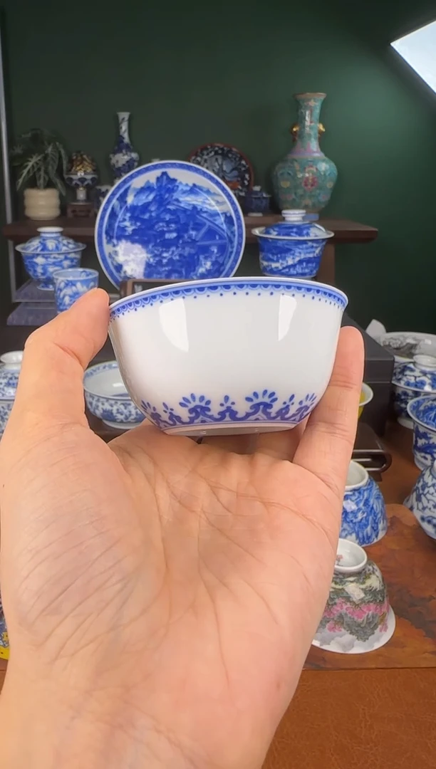 杯景雨工坊。 青花边角。 鸡缸杯