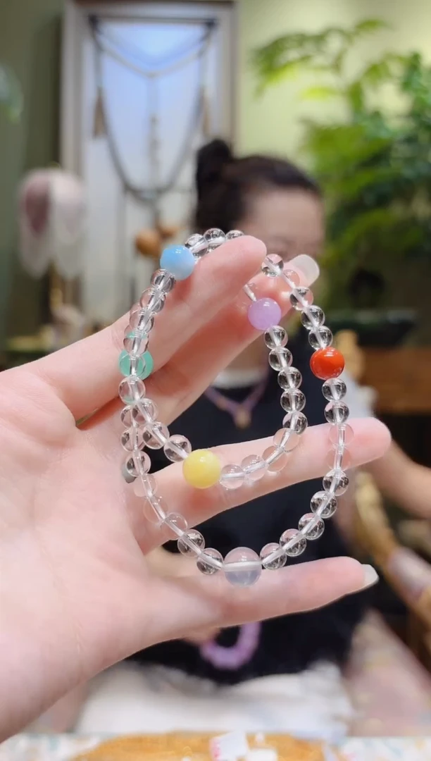 【闪购商品】水晶手串未镶嵌五彩珠白水晶手串2圈