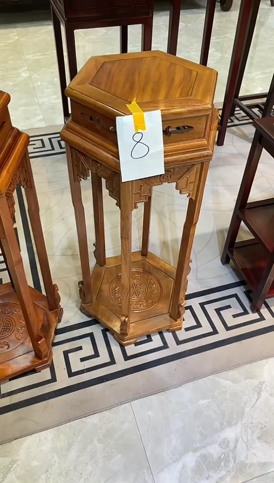 【闪购商品】花梨木类成套家具原木色大六角花架38*86