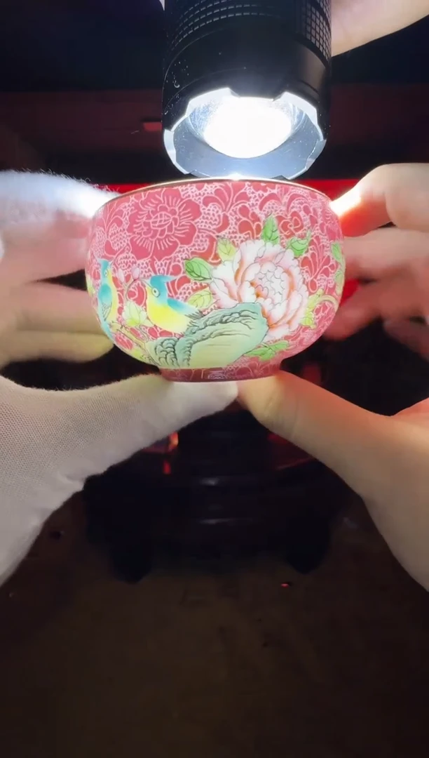 摆件张文月老师胭脂红扒花花鸟主人杯1带证书