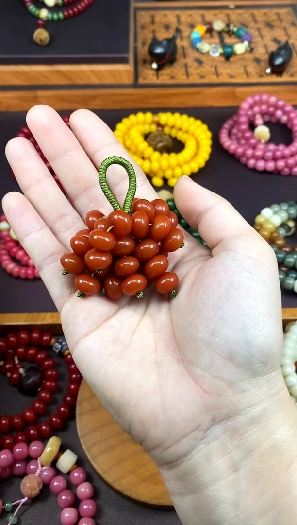 手串白玉菩提柿子红PT串挂件